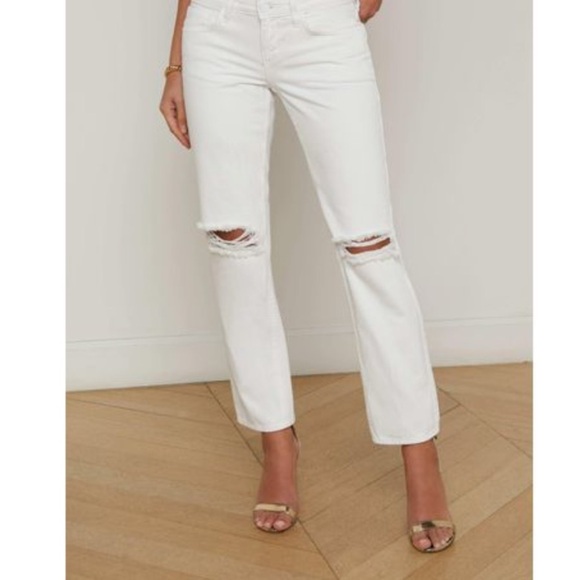 L’agence White Nevia Distressed Slouchy Straight-Leg Jeans size 28 - Picture 3 of 13